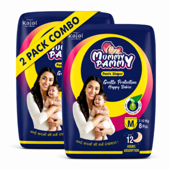 Mummy Pammy Baby Pants Diapers Size M (7–12 kg) – Pack of 2 | 16 Pants | Up to 12 Hours Dryness