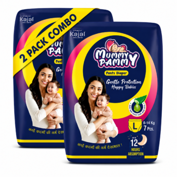 Mummy Pammy Baby Pants Diapers Size L (8–14 kg) – Pack of 2 | 14 Pants | Up to 12 Hours Dryness