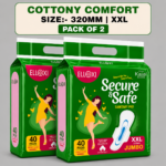 ELLOXI Secure & Safe Sanitary Pads XXL (320 mm) – Pack of 2 | 80 Pads | Heavy Flow | Cottony Soft