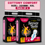 Elloxi Secure & Safe Sanitary Pads XXL (320mm) – Cottony Comfort | Heavy Flow | Pack of 2 (40 Pads x 2 = 80 Pads)