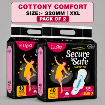 Elloxi Secure & Safe Sanitary Pads XXL (320mm) – Cottony Comfort | Heavy Flow | Pack of 2 (40 Pads x 2 = 80 Pads)