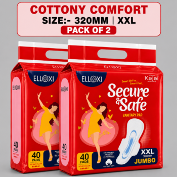 ELLOXI Secure & Safe Sanitary Pads XXL (320 mm) – Pack of 2 | 80 Pads | Heavy Flow | Cottony Soft
