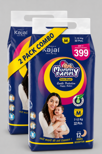 Mummy Pammy Baby Pants Diapers Size M (7–12 kg) – Pack of 2 | 64 Pants | Up to 12 Hours Absorption